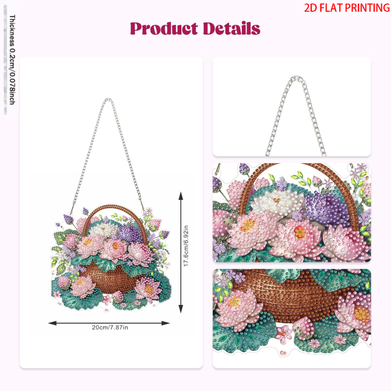 Flower Basket Lotus Pattern Hanging Diamond Painting Pendant